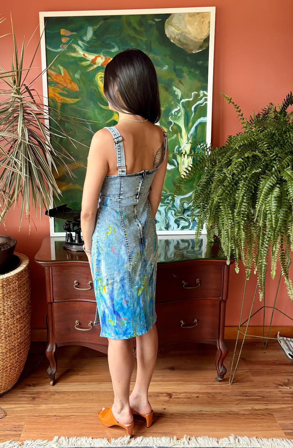 Denim Slit Painter's Dress