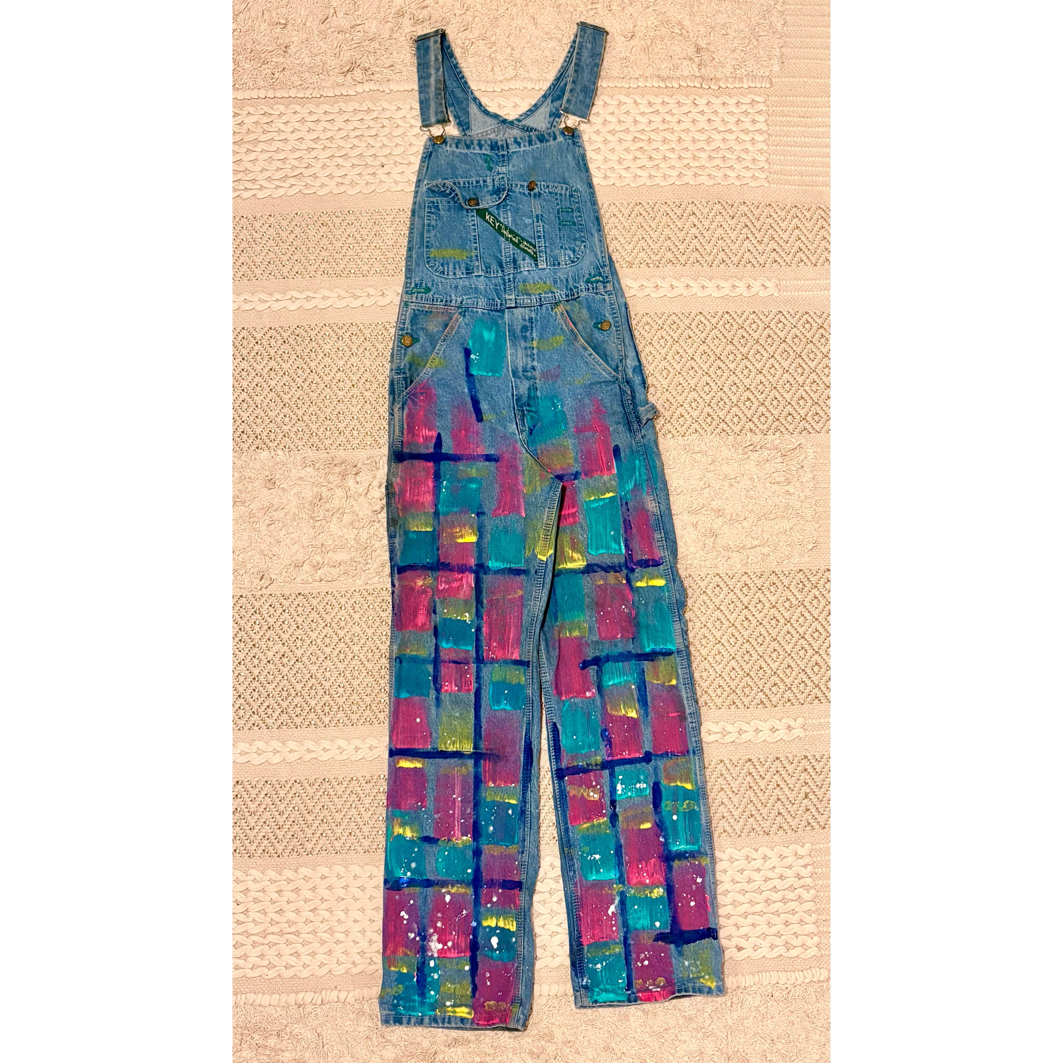Color Block Plaid Denim Overalls
