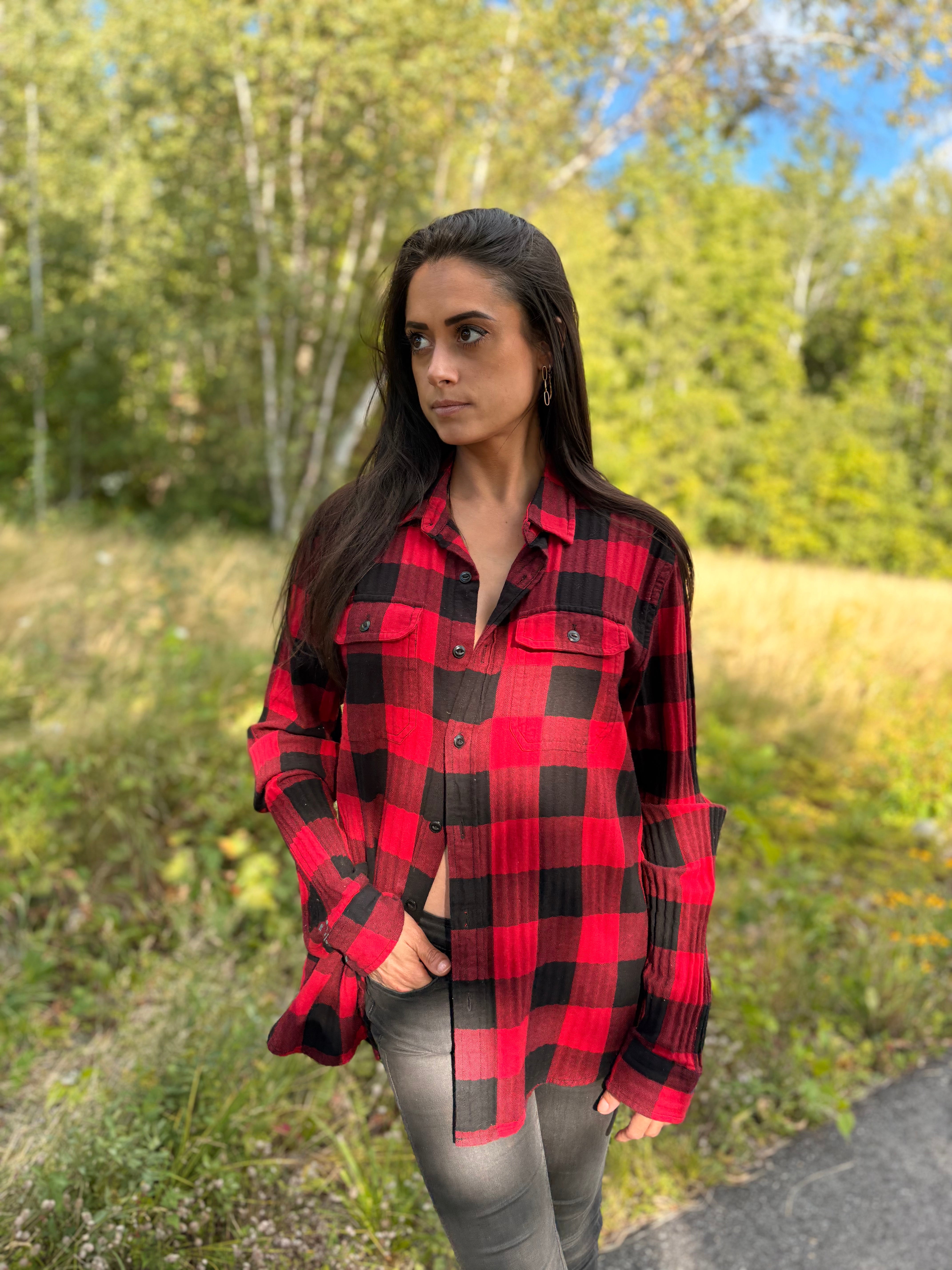 Aqua Red Vintage Flannel