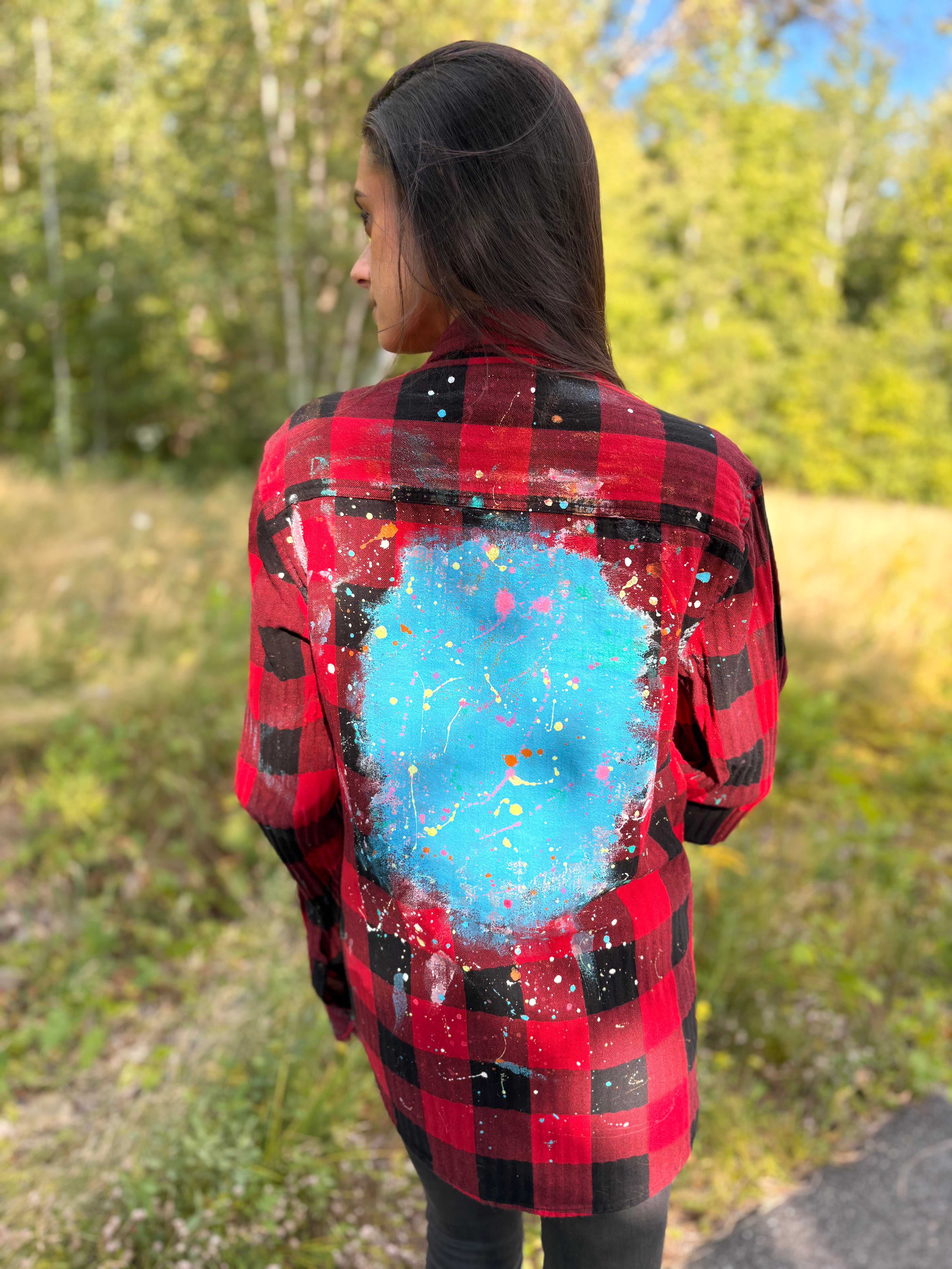 Aqua Red Vintage Flannel