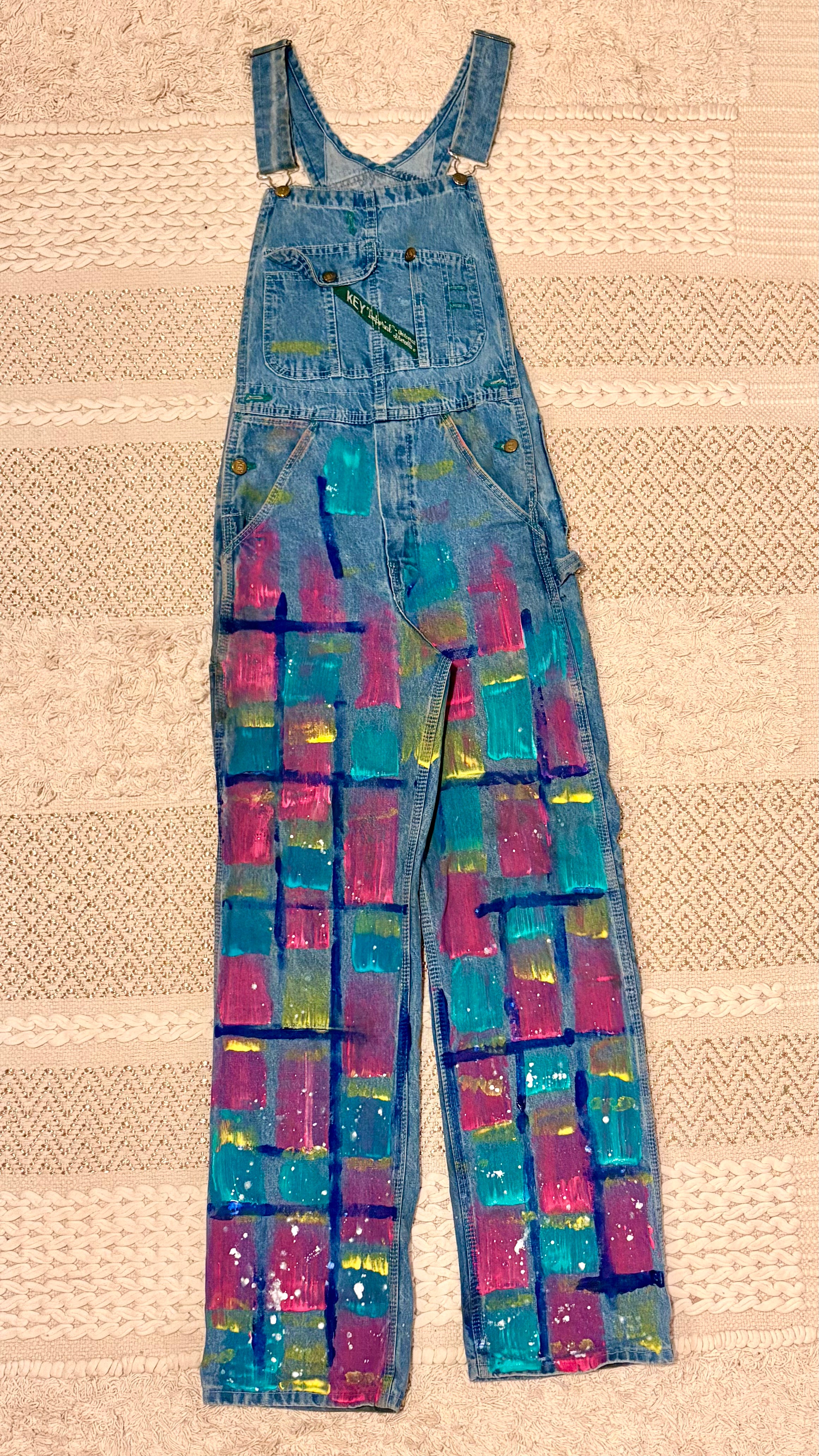 Color Block Plaid Denim Overalls