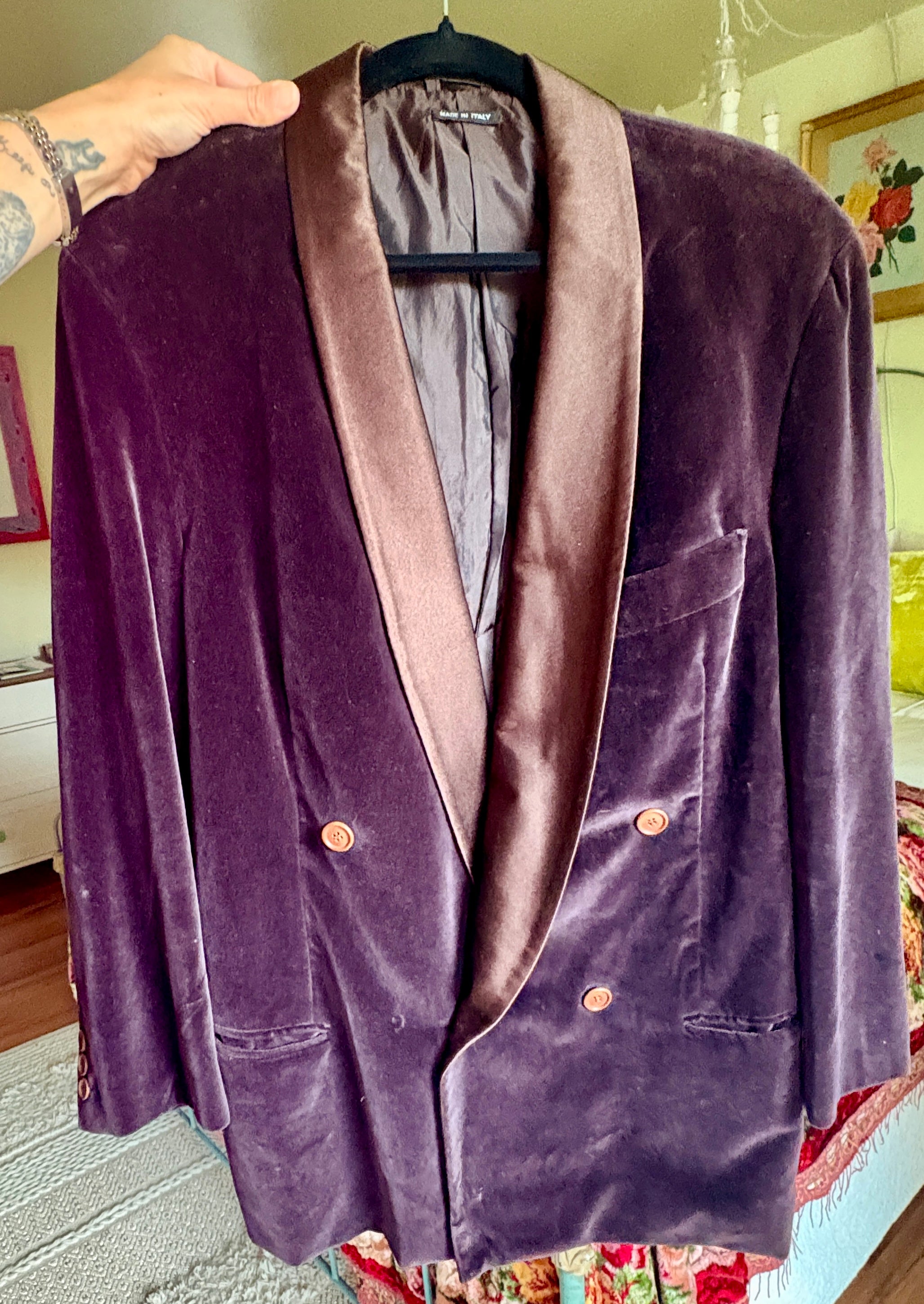 Vintage Armani Purple Velvet Smoking Jacket